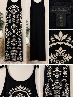 House of Harlow 1960 Black Ivory Floral Print Slip Dress Women's Large